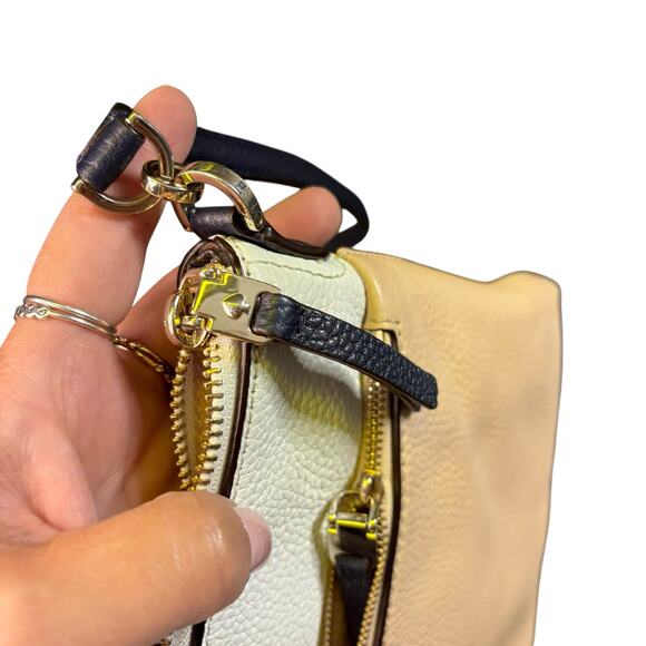 Kate Spade Polly Medium Crossbody Bag Pebbled Leather Blush White Navy Strap - Picture 5 of 11
